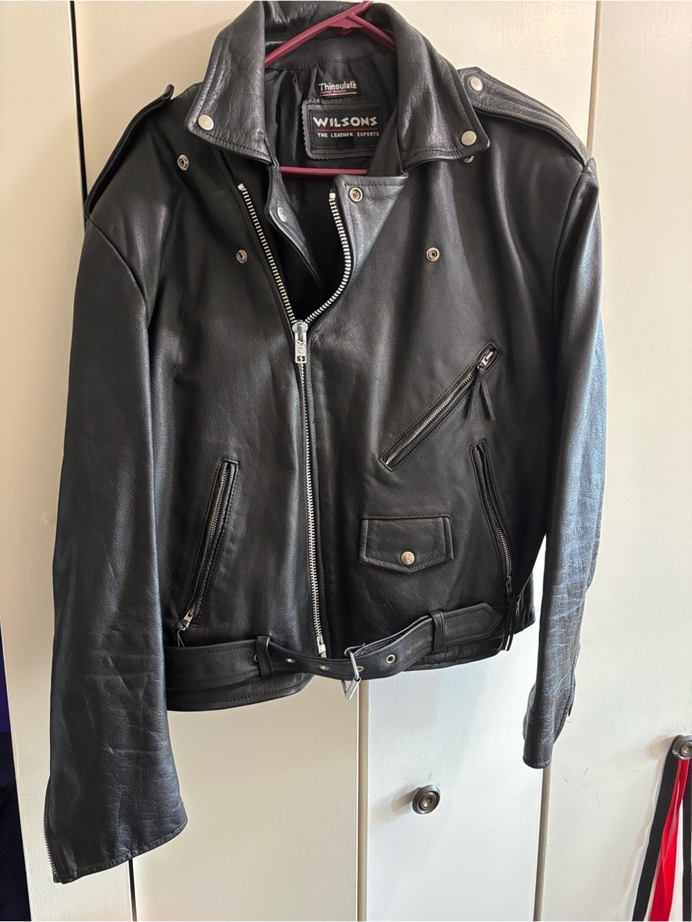 Wilson Black Classic Motorcycle Leather Jacket with Silver Hardware